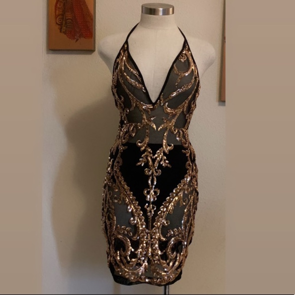 Black And Gold Mini Dress.